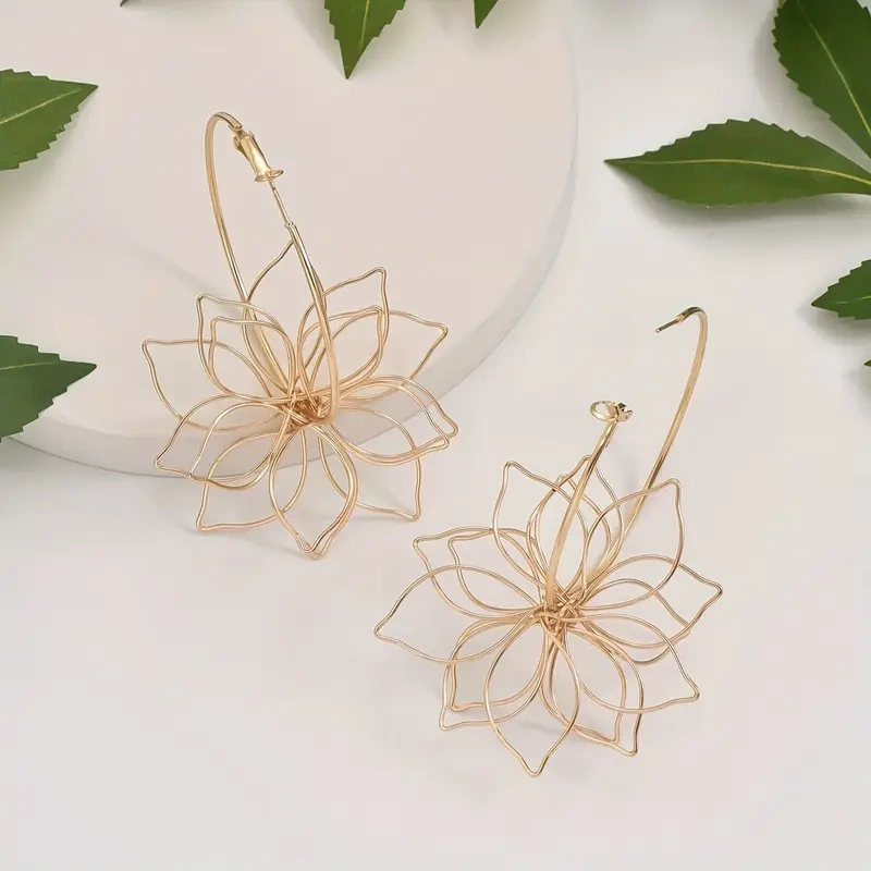 Hollow wire flower shape earrings Japanese and Korean minimalist iron wire flower ear drops ear accessories