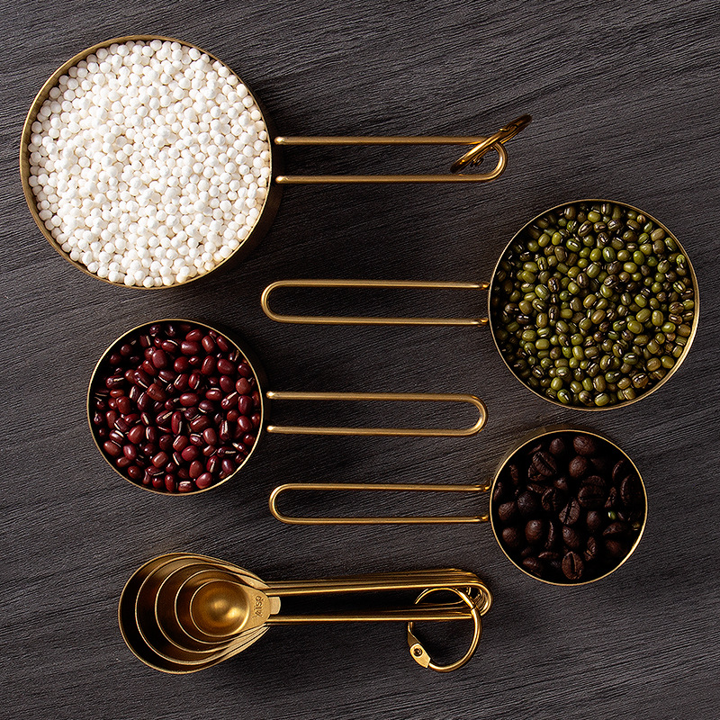 Milliliter Stainless Steel Measuring Cup and Spoon Set Seasoning Measuring Spoon Gold Titanium Plating Baking Set Measuring Cup Scale