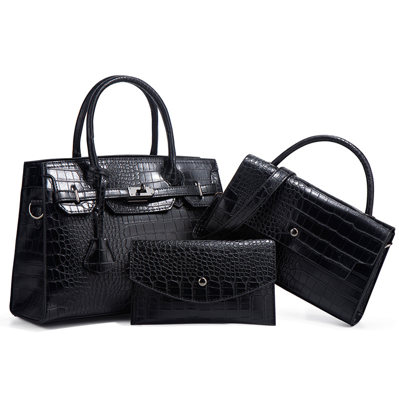 2026 new autumn winter crocodile pattern handbag crossbody bag large capacity three-piece set mother-child bag