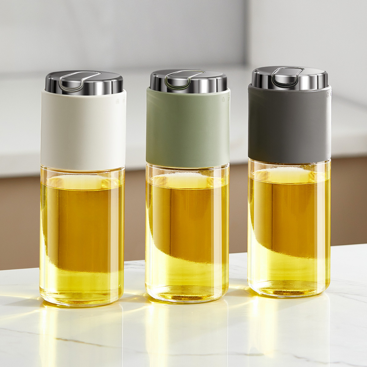 Stainless Steel Glass Oil Bottle Kitchen Household Automatic Open-Close Gravity Oil Can Soy Sauce Seasoning Bottle Oil Bottle 500ML