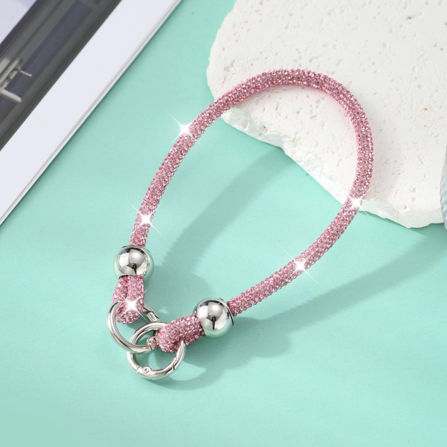 Rhinestone phone lanyard round bead full rhinestone bag chain pendant bag decoration wrist phone rope phone chain