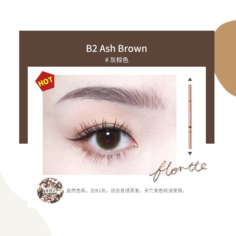 Flortte Hualuolia double-ended ultra-fine eyebrow pencil, pink, waterproof and non-fading