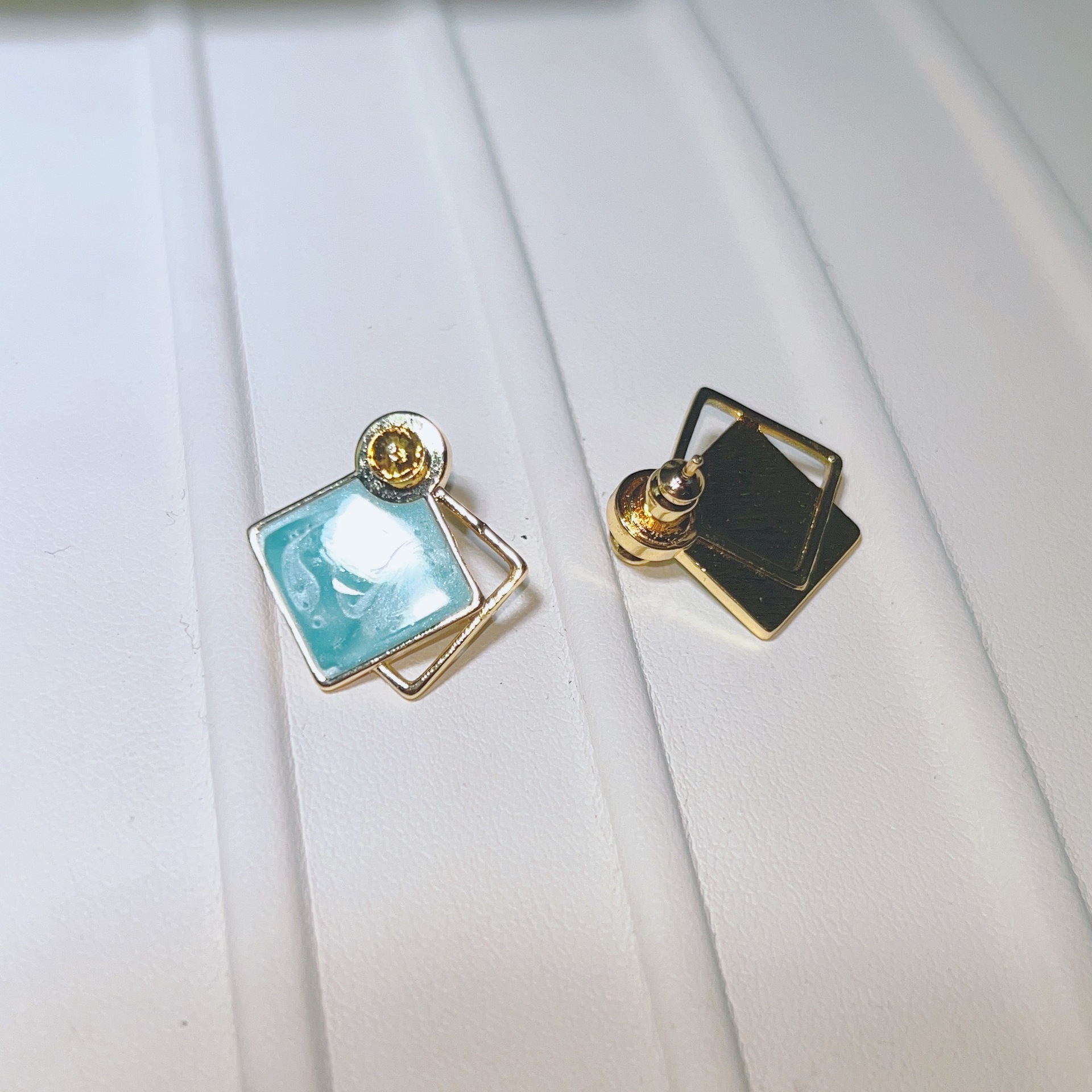 金色托（不含珠） · P1382蓝滴油方形（7.5-8mm）