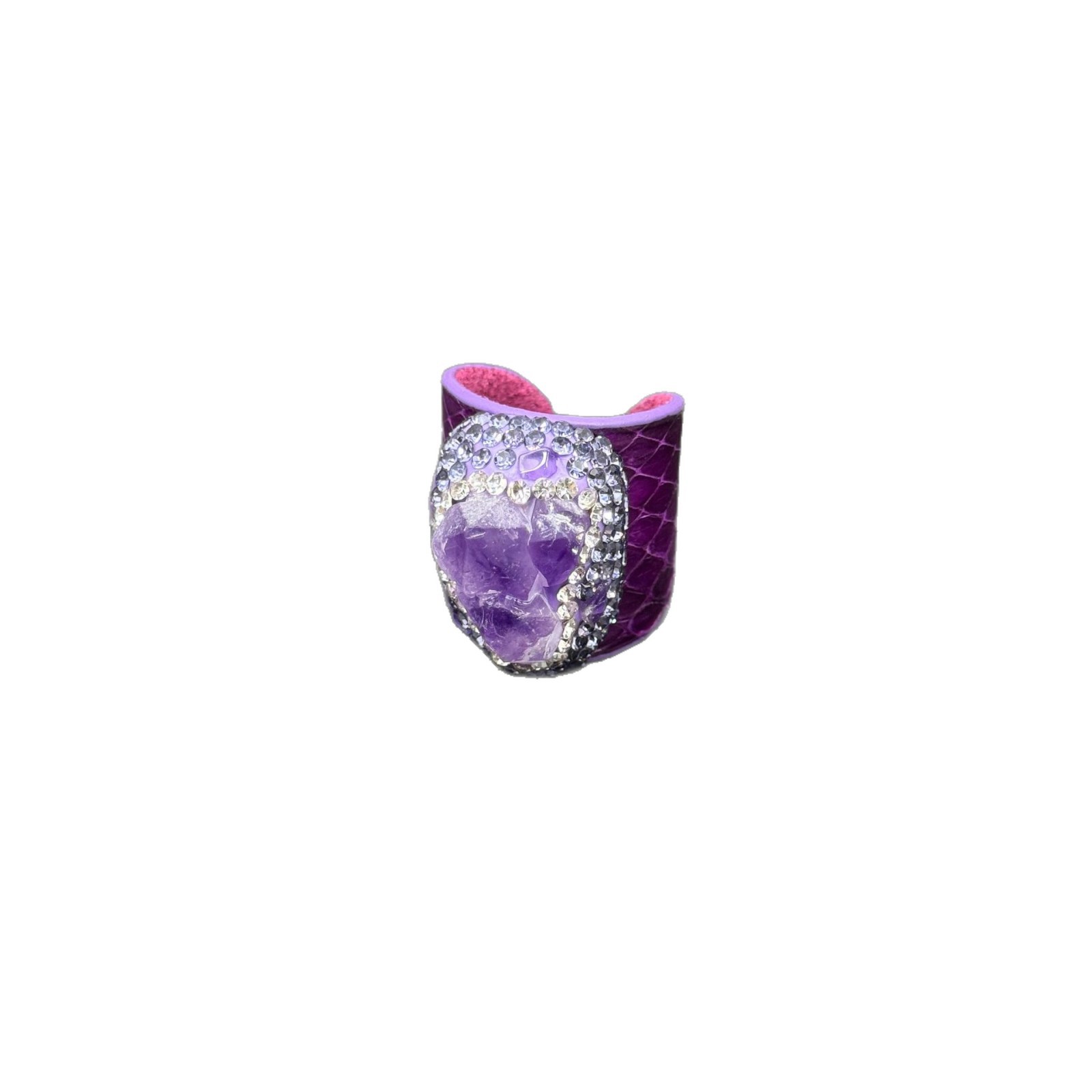 New Natural Amethyst Raw Stone Genuine Leather Ring Niche Handcrafted Inlay Ring Live Stream