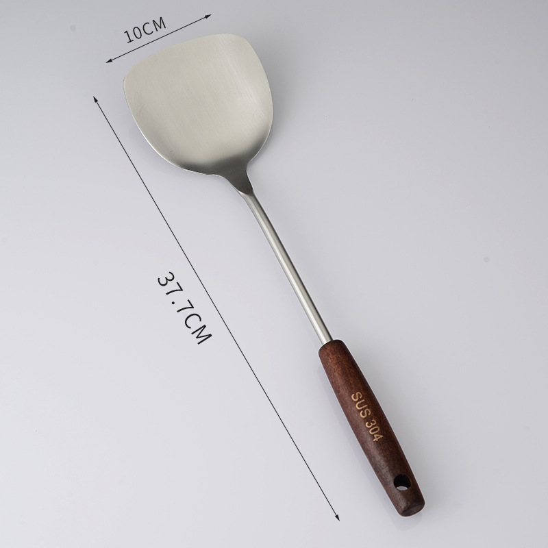 304 stainless steel cooking spatula spoon kitchen utensils anti-scald wooden handle spatula household frying spatula pan