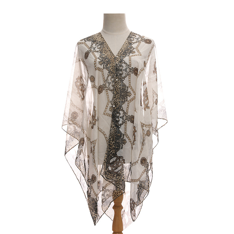 Summer Silk Scarf Women Chiffon Chain Print Beach Towel Sun Protection Shawl