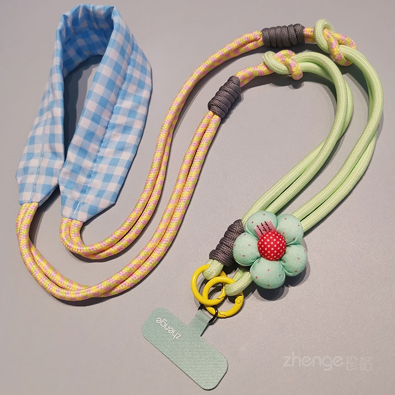 Phone strap women's crossbody wearable dopamine flower color blocking braided neck multifunctional wrist anti-loss outdoor