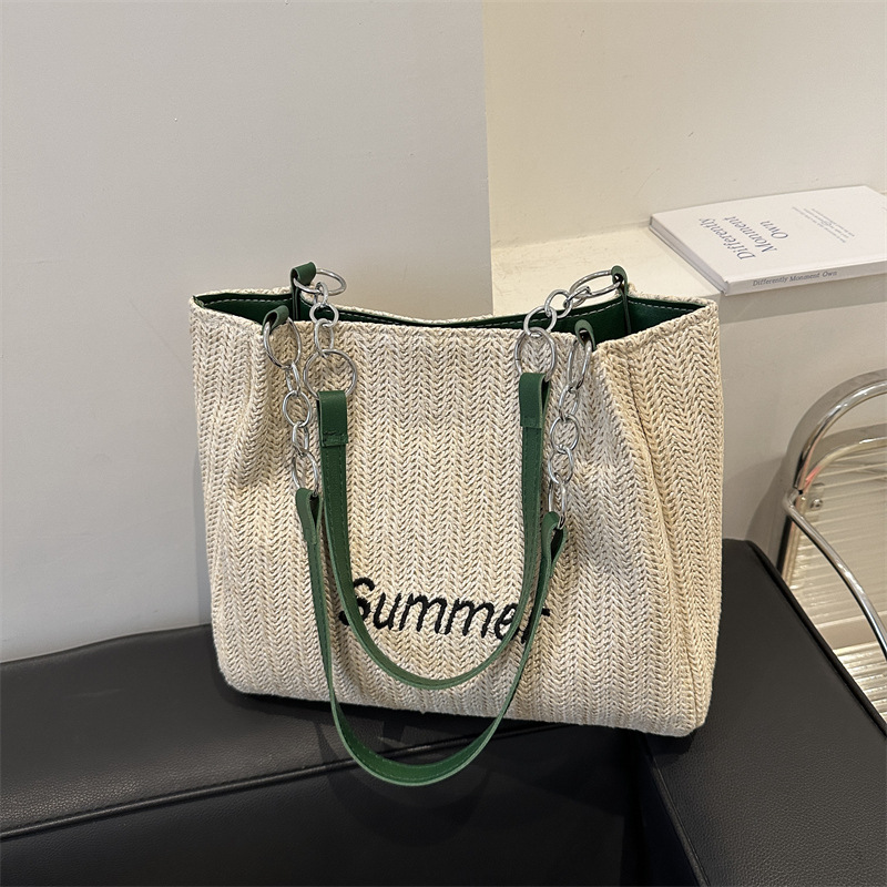 2026 new woven shoulder bag straw woven letter large capacity tote bag commuting handbag women