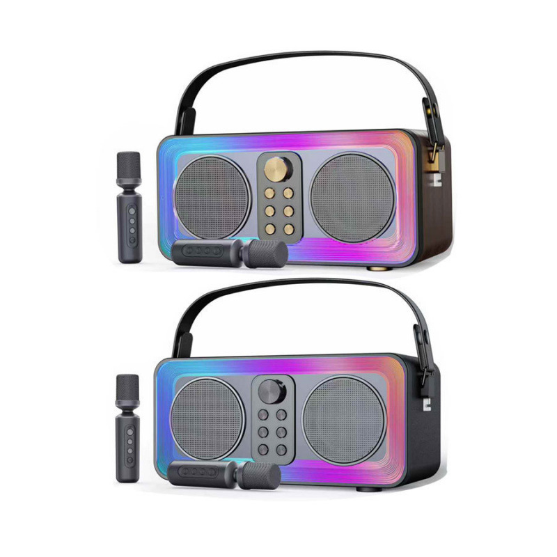 YS608 portable outdoor home leather grain high power 3600 mAh dual wireless mic K song speaker