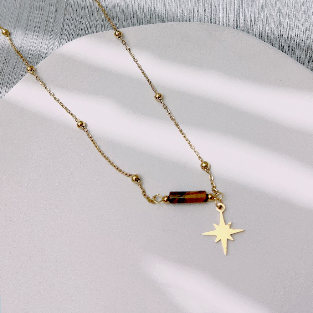 Sun Cobra Natural Stone Necklace for Women, Titanium Steel, Exclusive Jewelry, Stainless Steel Collarbone Chain