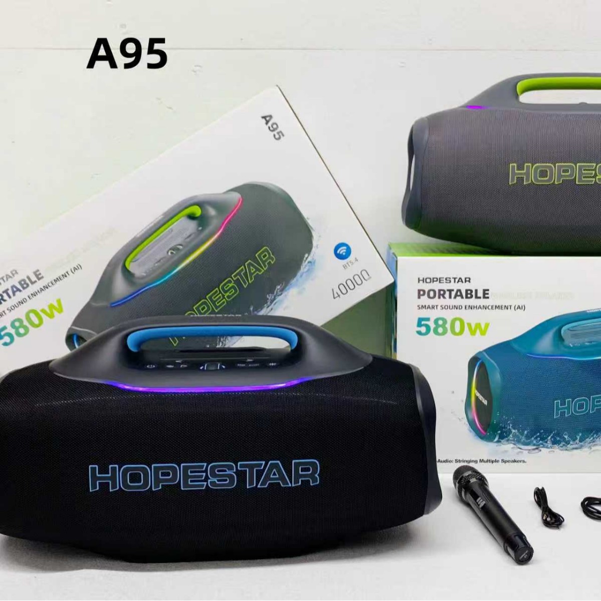 New A95 Bluetooth card 580W with microphone Bluetooth speaker heavy bass subwoofer outdoor party KTV sing guitar