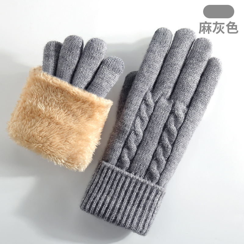 Knitted Gloves Women Winter Double-Layer Fleece-Lined Thick Warm Cold-Proof Outdoor Cycling Touchscreen Gloves