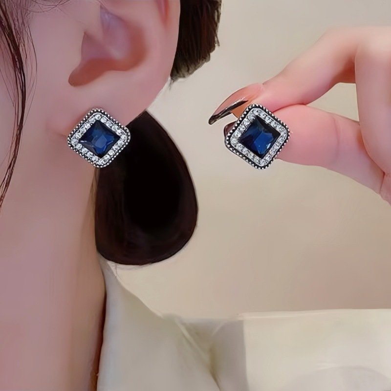 Blue crystal earrings square simple ear studs women elegant ear accessories