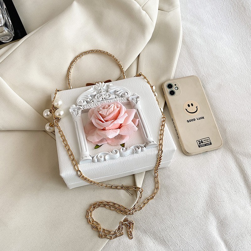New Women's Bag Baroque Relief Angel Flower Handheld Chain Bag Niche Shoulder Crossbody Bag