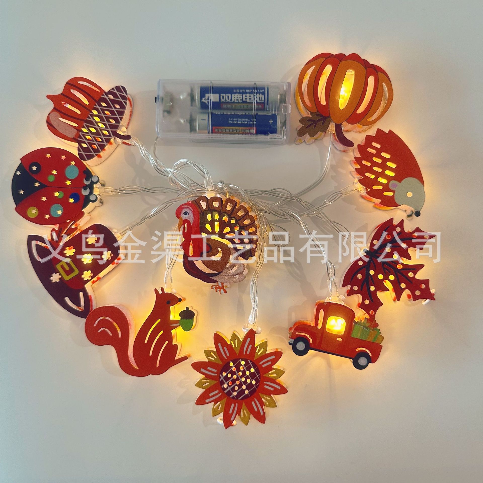 LED Pumpkin Maple Leaf Turkey Squirrel Sunflower Light Hedgehog Ladybug Light String Harvest Thanksgiving Decorative Lights