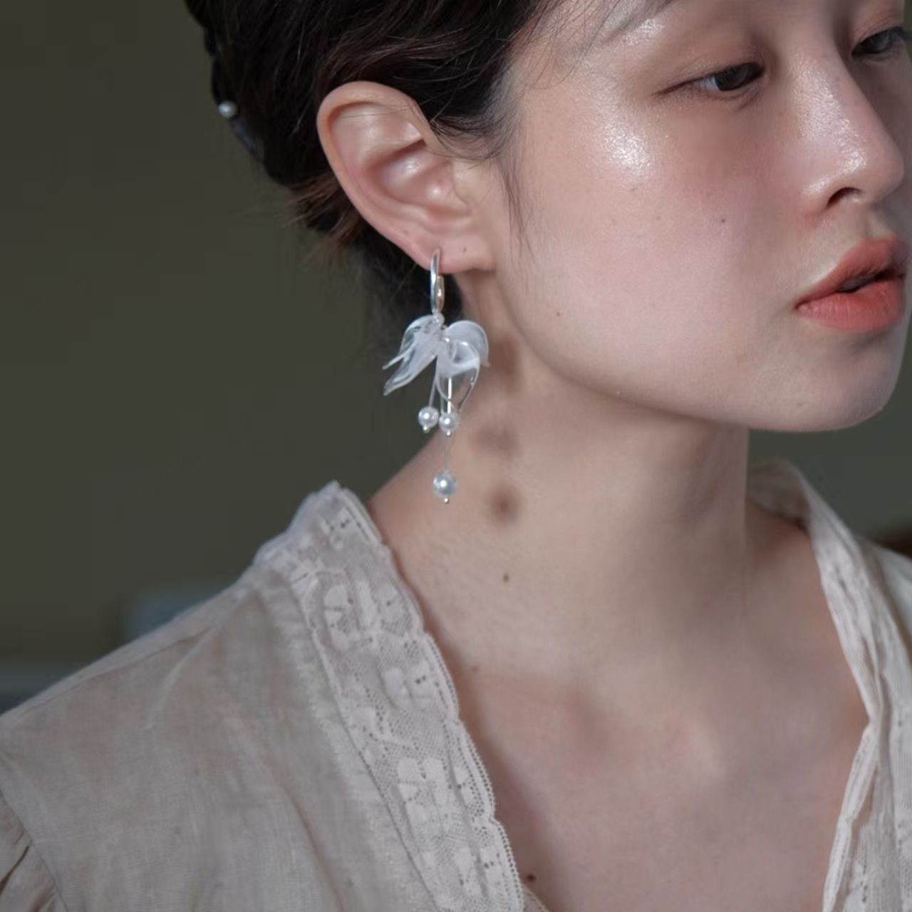 Earrings Transparent Petal Pearl Tassel Ear Accessories Stud Earrings