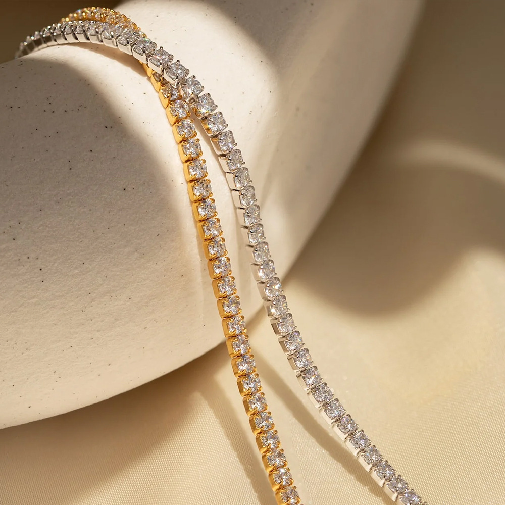 eManco Simple Birthstone Single Row Diamond Bracelet Round Zircon Tennis Chain Bracelet Hand Jewelry