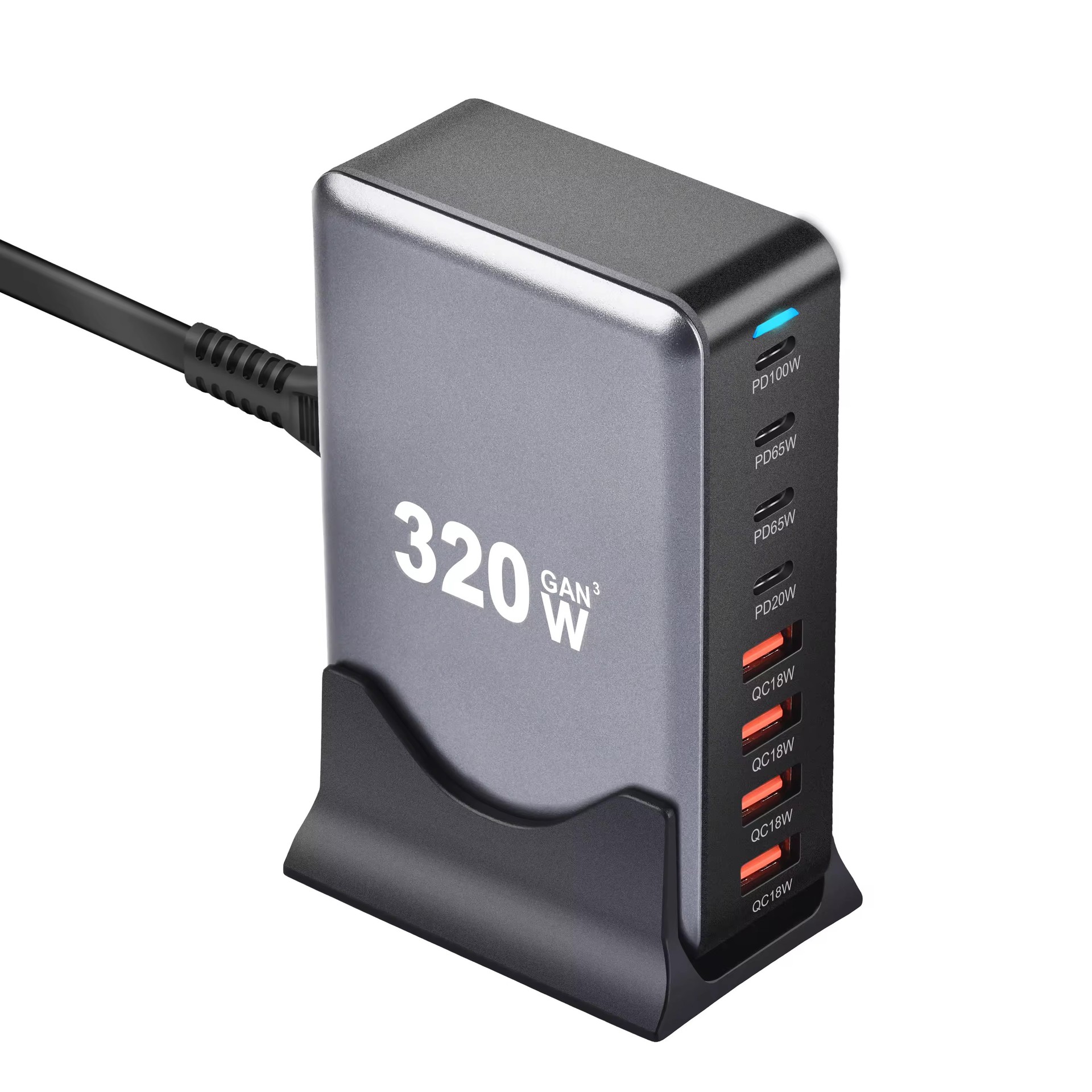 600W GaN Charger Multi-Port Fast Charging Desktop Charging Station Compatible with Laptop Tablet Phone Adapter