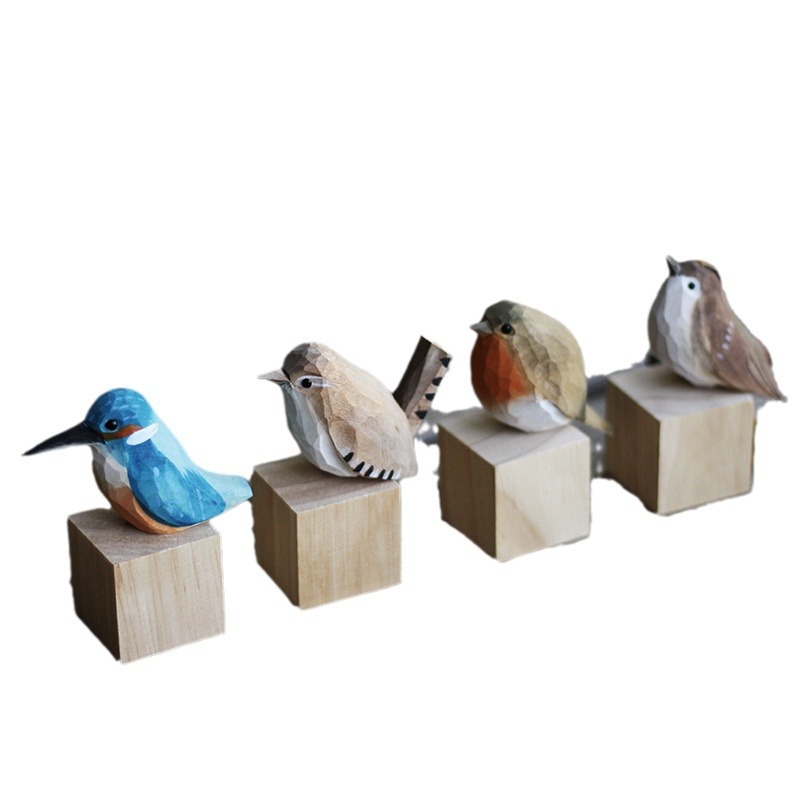 5ZW Fat Bird Wood Carving Small Bird Birthday Gift Small Fat Bird Pure Handmade Solid Wood Desktop Ornament