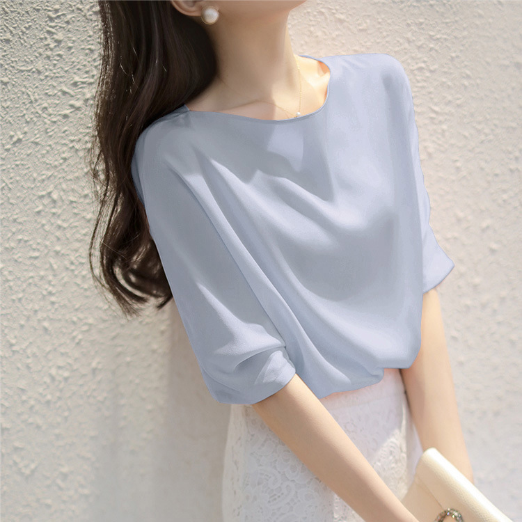 2026 Early Autumn S298 Small Lapel Blouse Women Summer Silk Top Half Sleeve Shirt