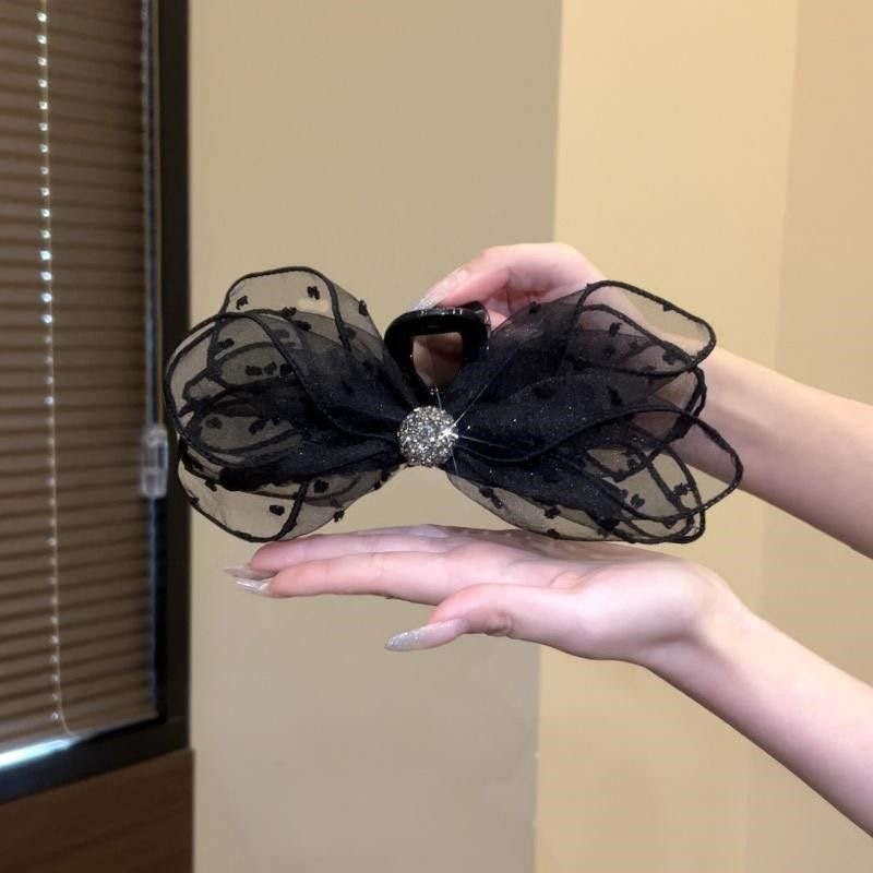 Mesh bow claw clip for women 2026 new hair clip for thick hair back of head shark clip summer hair accessory