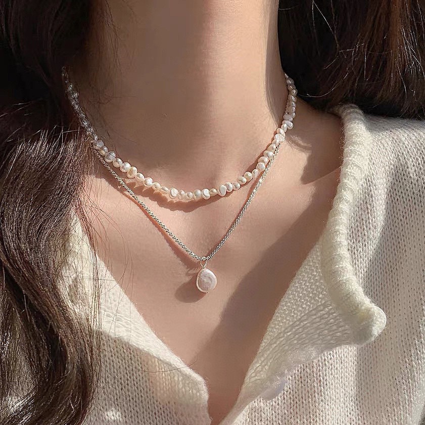 Double Layer Stackable Baroque Collarbone Chain Pendant Niche Zhuji Natural Freshwater Pearl Necklace for Women