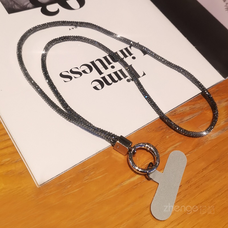 Phone strap long neck short wrist rhinestone women's luxury full diamond hanging chain clip type anti-loss