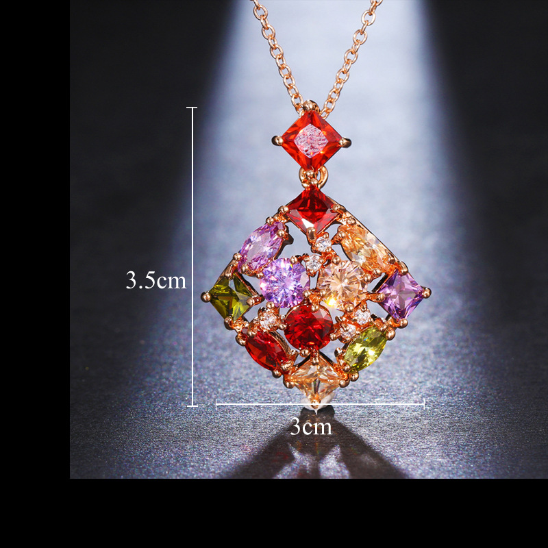 Mona Lisa square pendant necklace copper set colorful zircon gorgeous jewelry