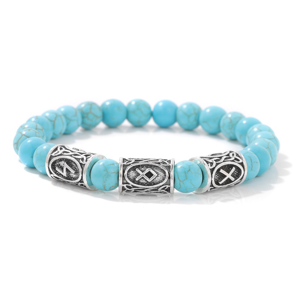 New rune symbol Norway bracelet for men tiger eye stone turquoise elastic rope unisex bracelet