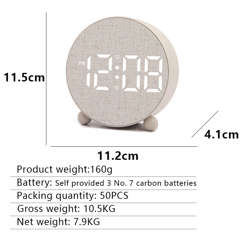 Round LED clock cloth student electronic clock living room use super loud wood grain children electronic alarm clock