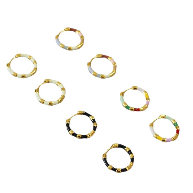 Japanese-Korean simple fresh colorful enamel brass gold-plated commuting ear clip earrings for women