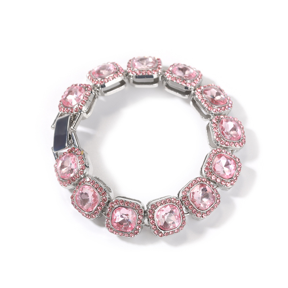 Pink Diamond Alloy Bracelet Simple Geometric Heart Bracelet Women New Cool Hip Hop Hand Jewelry