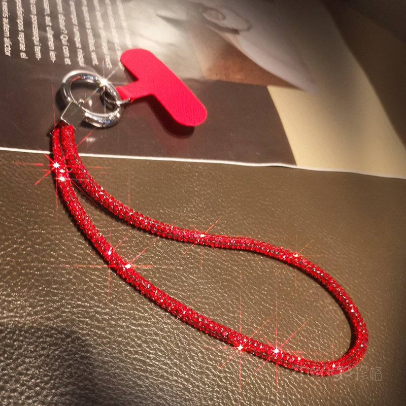 Phone strap long neck short wrist rhinestone women's luxury full diamond hanging chain clip type anti-loss