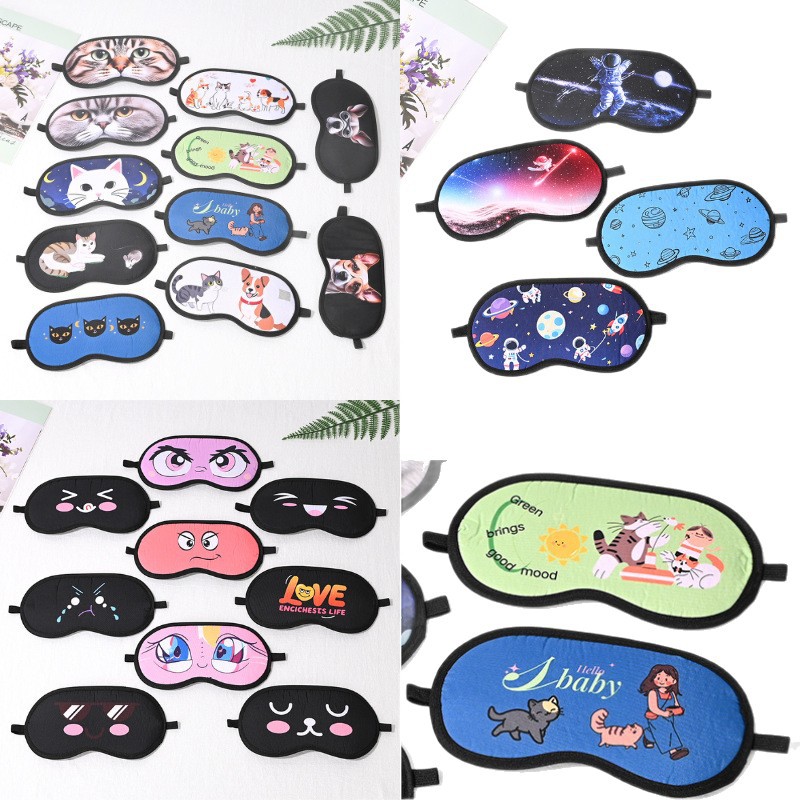 Cartoon text expression cold and hot compress sleep eye mask, lunch break light-blocking, air travel goods eye care