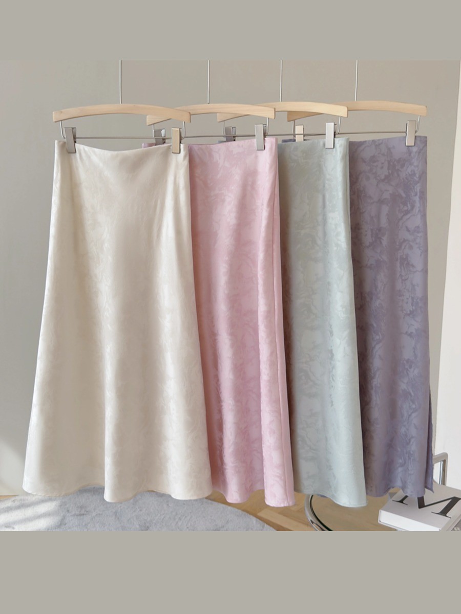 Acetate satin jacquard half skirt women 2026 summer elegant Chinese style fishtail skirt long skirt