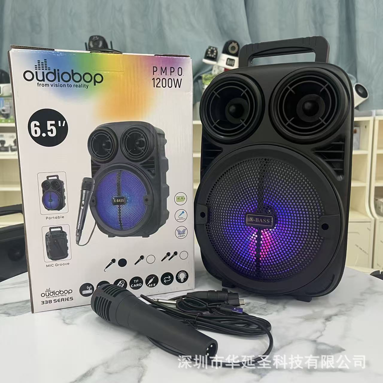 Black Colorful Bluetooth Karaoke Speaker with Microphone