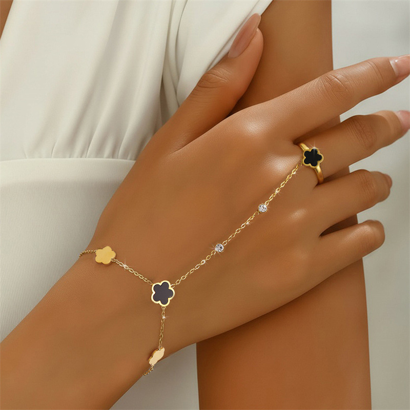 BS0007 Stainless Steel Hand Back Chain Open Ring Bracelet Integrated Women's Jewelry Bracelet Accessory
