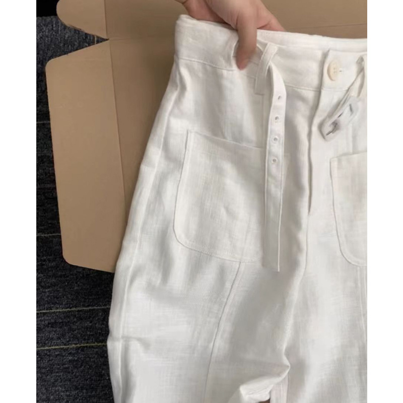 Super! Relaxed Old Money Style~ Minimalist White Linen Casual Wide-Leg Trousers