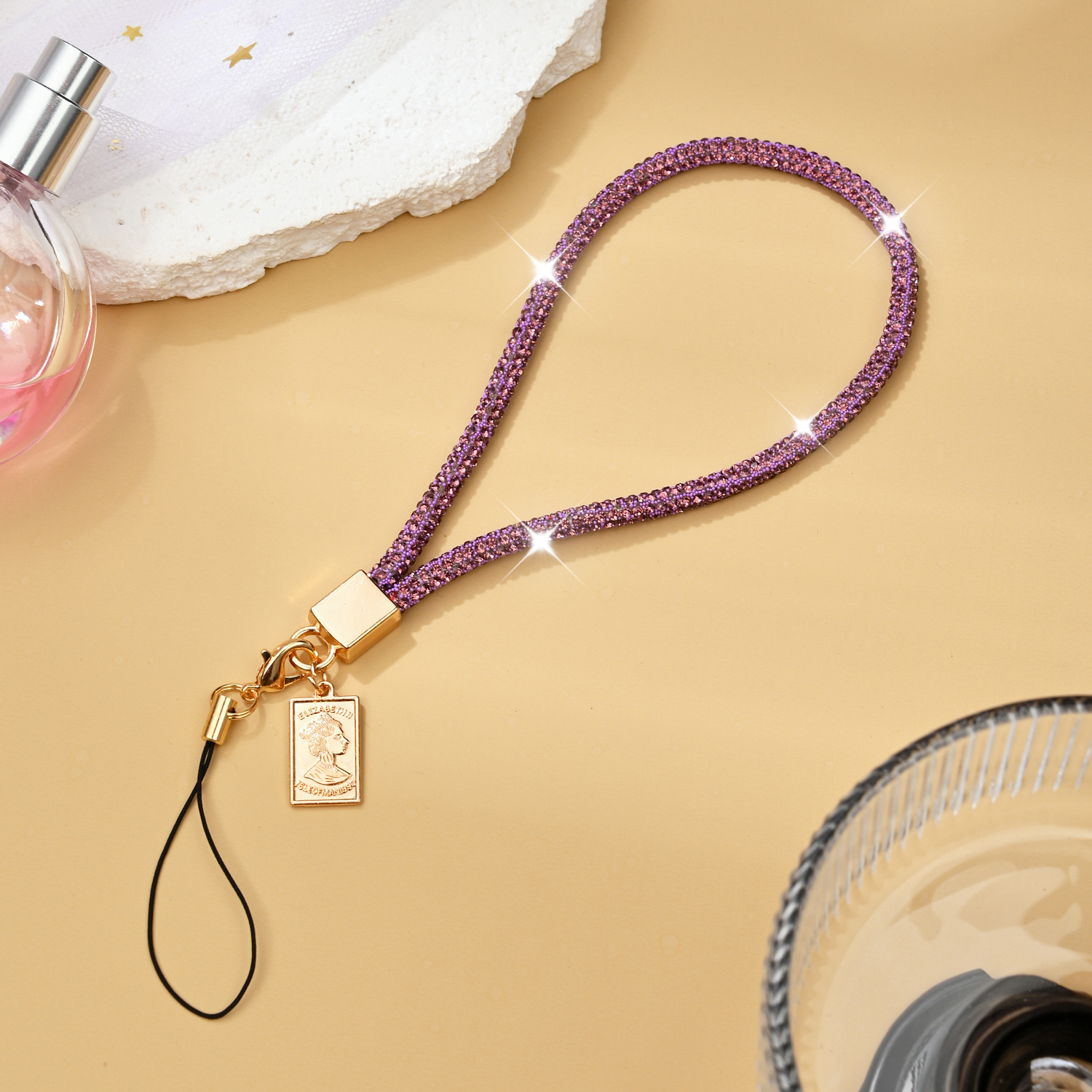 Luxury women rhinestone phone lanyard phone chain short phone pendant hanging chain wrist rope