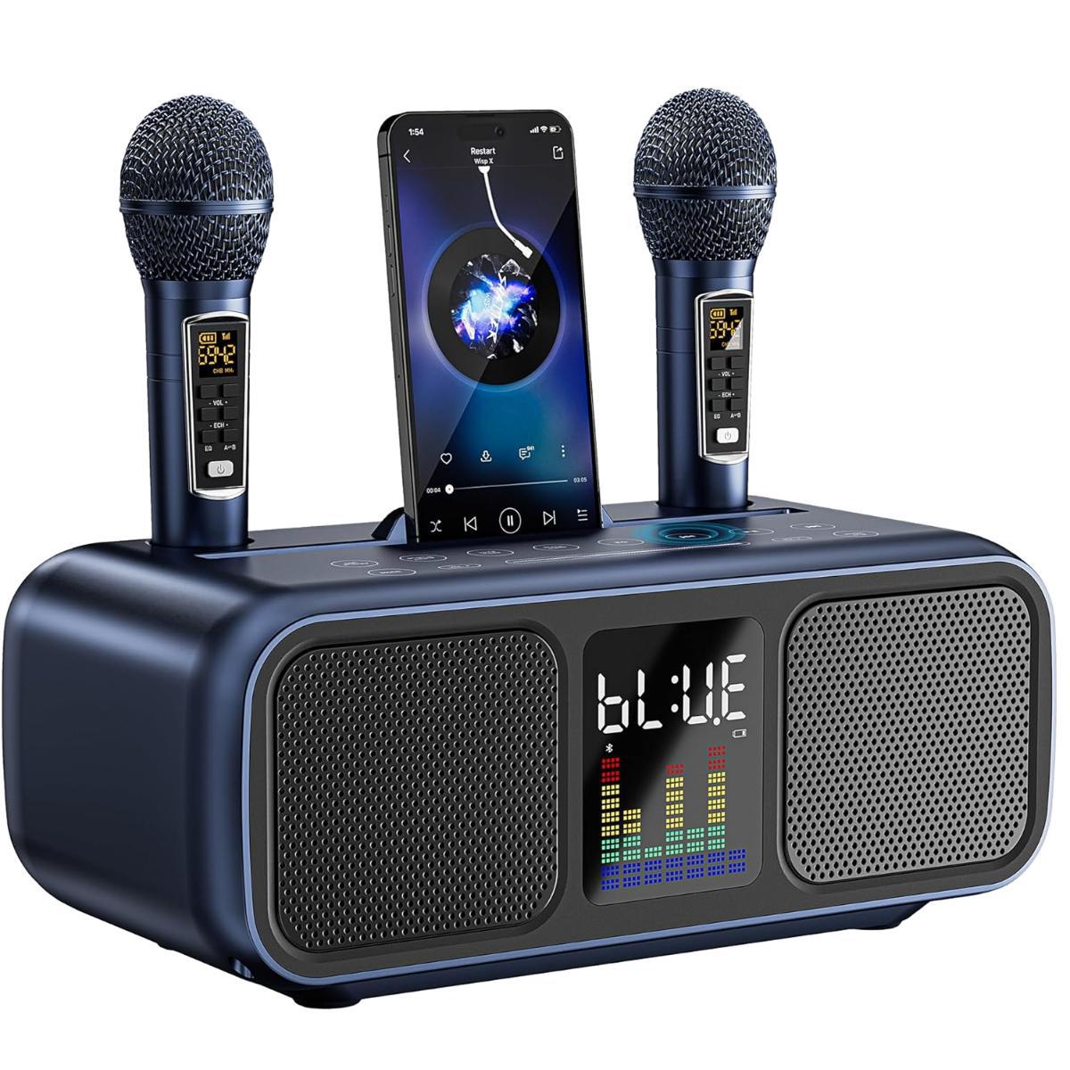 SD318 Bluetooth Speaker Dual Speaker Dual Wireless Microphone Mobile TV Entertainment Sing Karaoke All-in-One