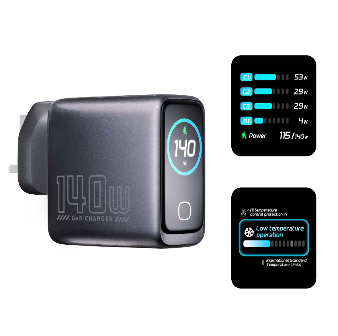 100W GaN Charger AI Smart Screen Display Fast Charging Head 45W Multi-Port Full Protocol Phone Digital Display Charger
