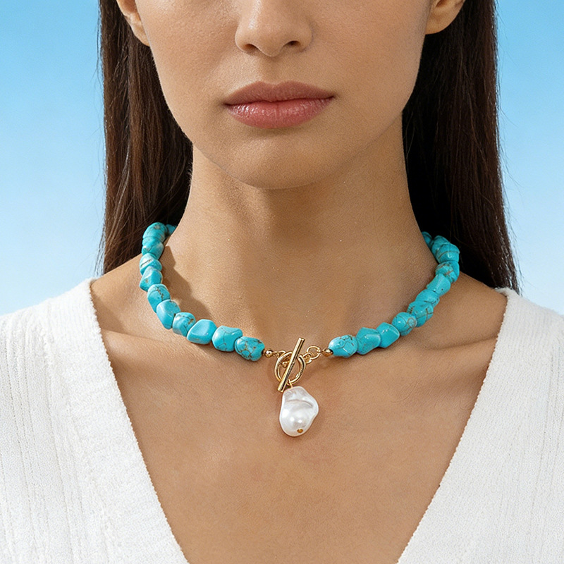 Jewelry Bohemian Style Turquoise Bead Pendant Necklace OT Clasp Necklace