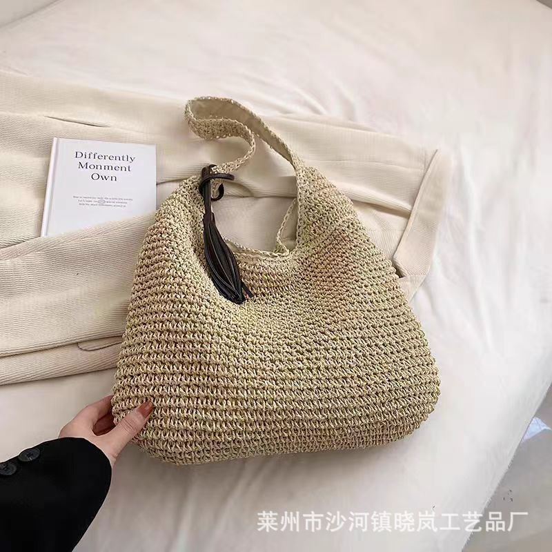 2024 single-shoulder large capacity crossbody straw bag women's summer canvas bag seaside beach vacation woven bag straw bag