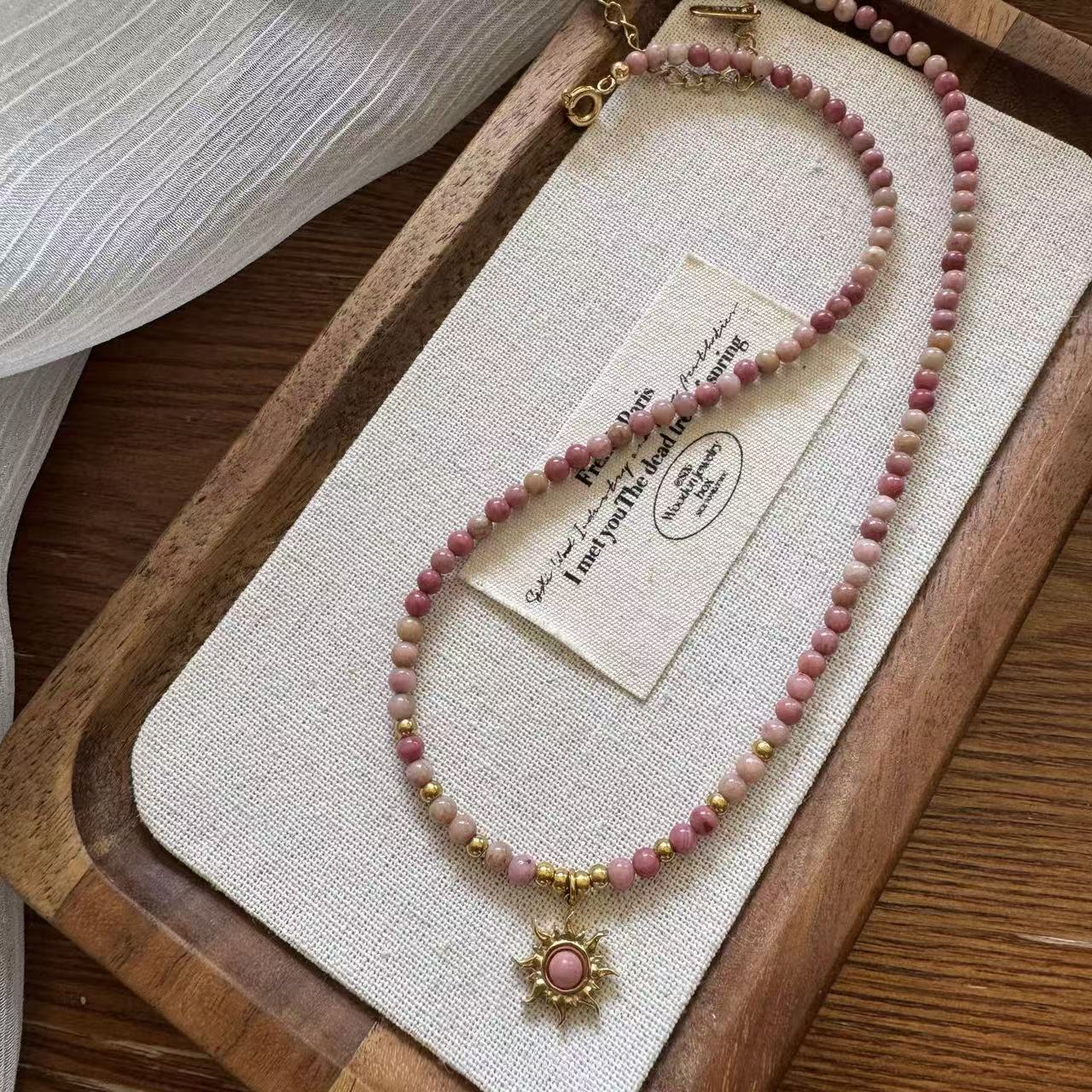 Fresh Natural Turquoise Freshwater Real Pearl Rose Quartz Necklace Contrast Color Collarbone Chain Simple Necklace