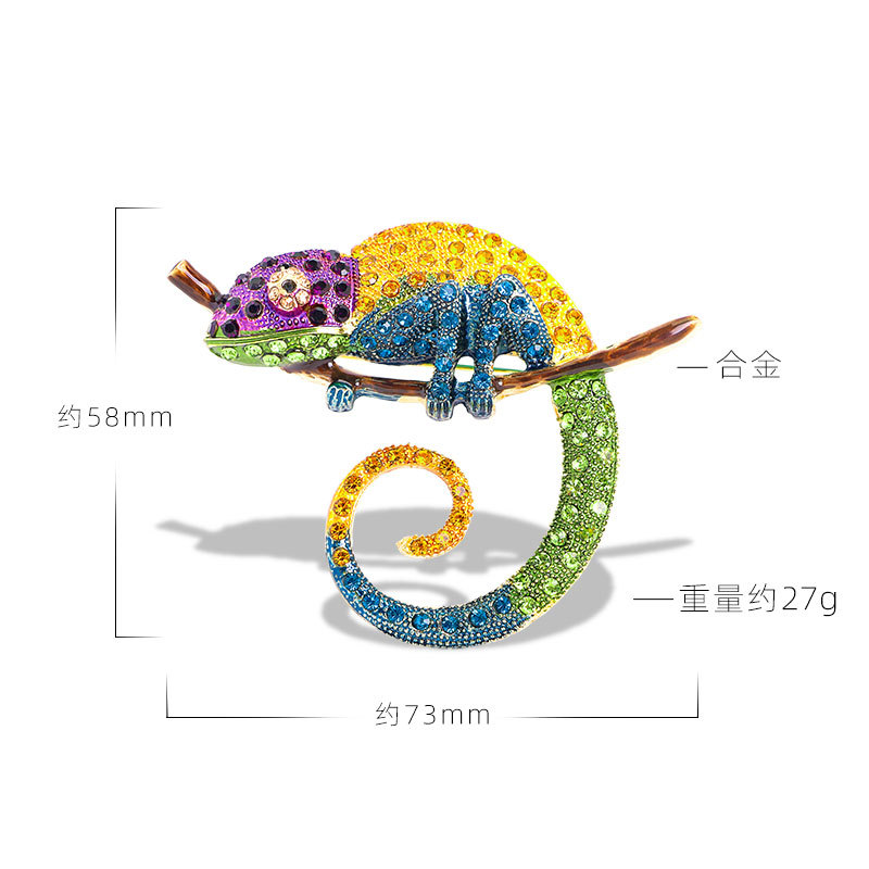 New Rhinestone Colorful Chameleon Brooch Oil Painting Animal Rhinestone Lizard Pin Corsage Accessory