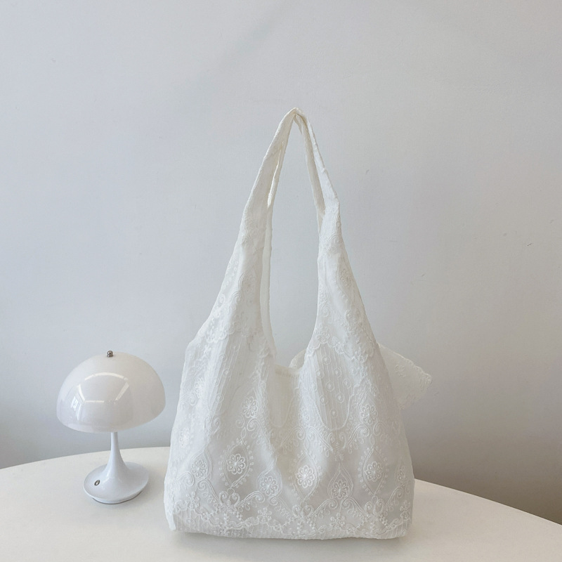 Fresh Lace Flower Canvas Bags Women 2025 New Large Capacity Commute Bags Shoulder Tote Bags