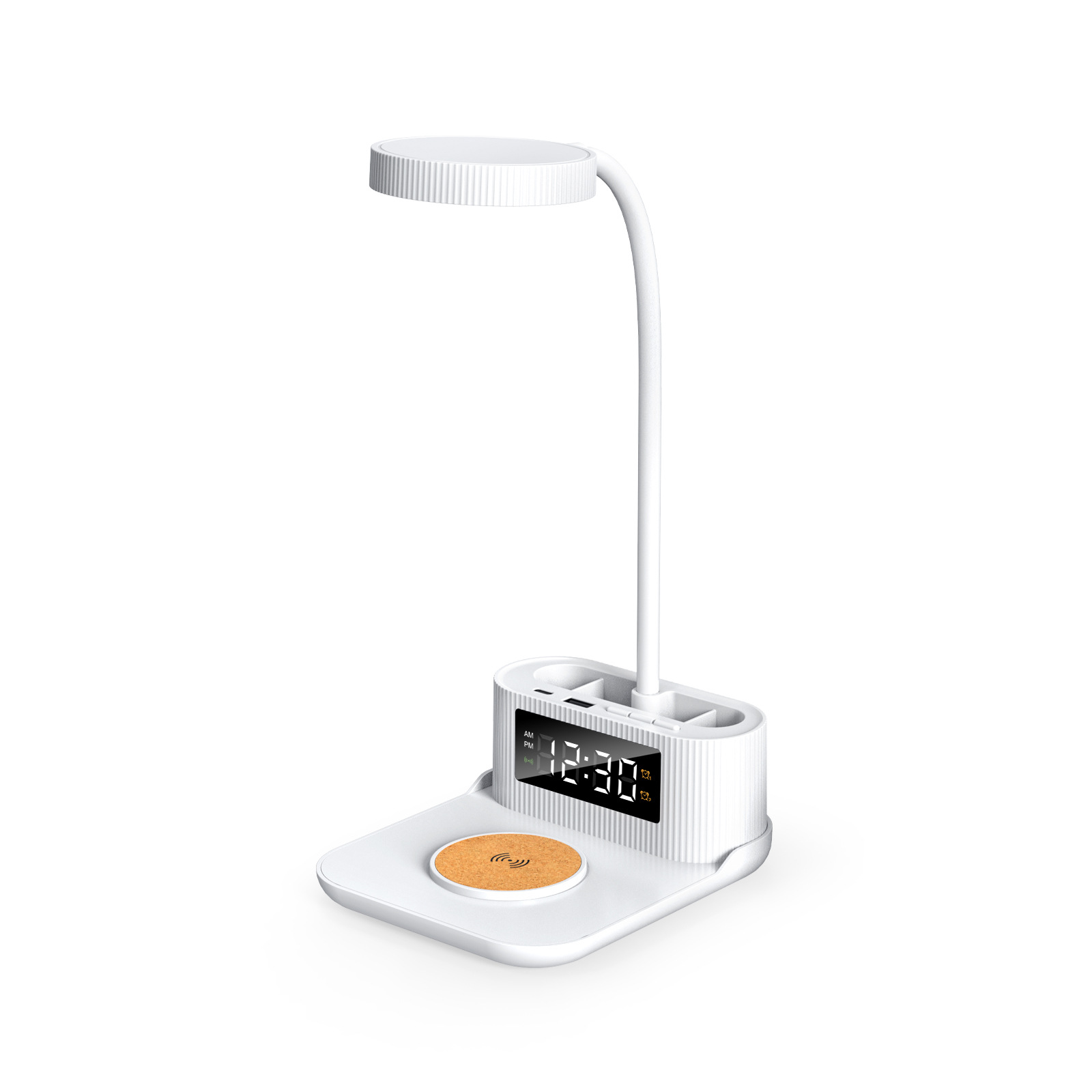 2024 New with Clock Alarm Pen Holder Desk Lamp Wireless Fast Charger 6-in-1 Multifunctional 15W Wireless Charger