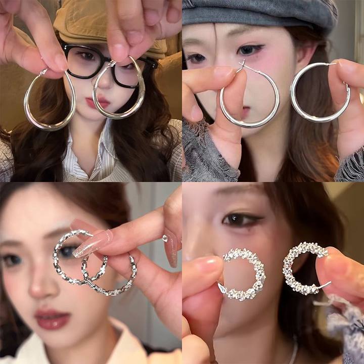 Sweet cool style plain hoop earrings minimalist simple round face ear clip circle ear accessory