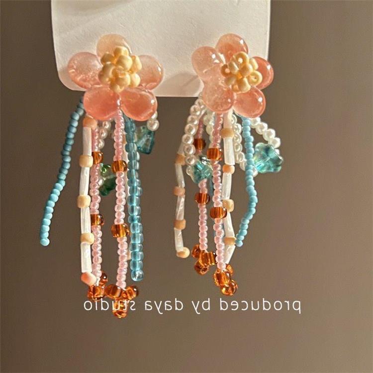 Whimsical ~ colorful dopamine fabric bead earrings women ear studs seaside resort style ear accessories ear cuffs