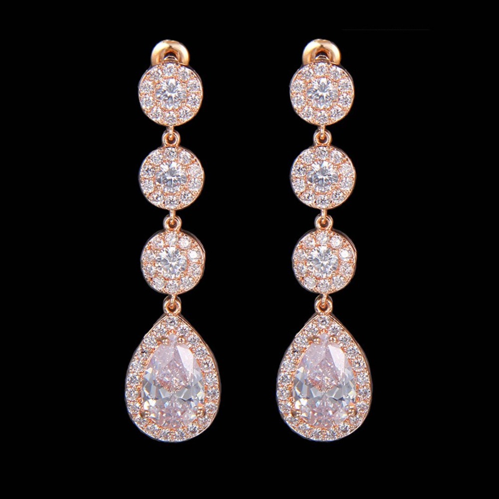 Dubai exaggerated long hollow earring ear stud earring AAA zircon super flash bridal evening earring